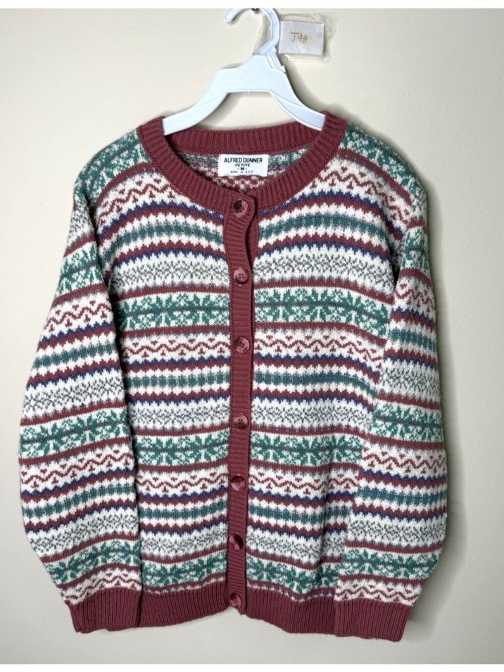 Vintage 90s Cardigan Sweater Fair Isle Snowflake Granny USA